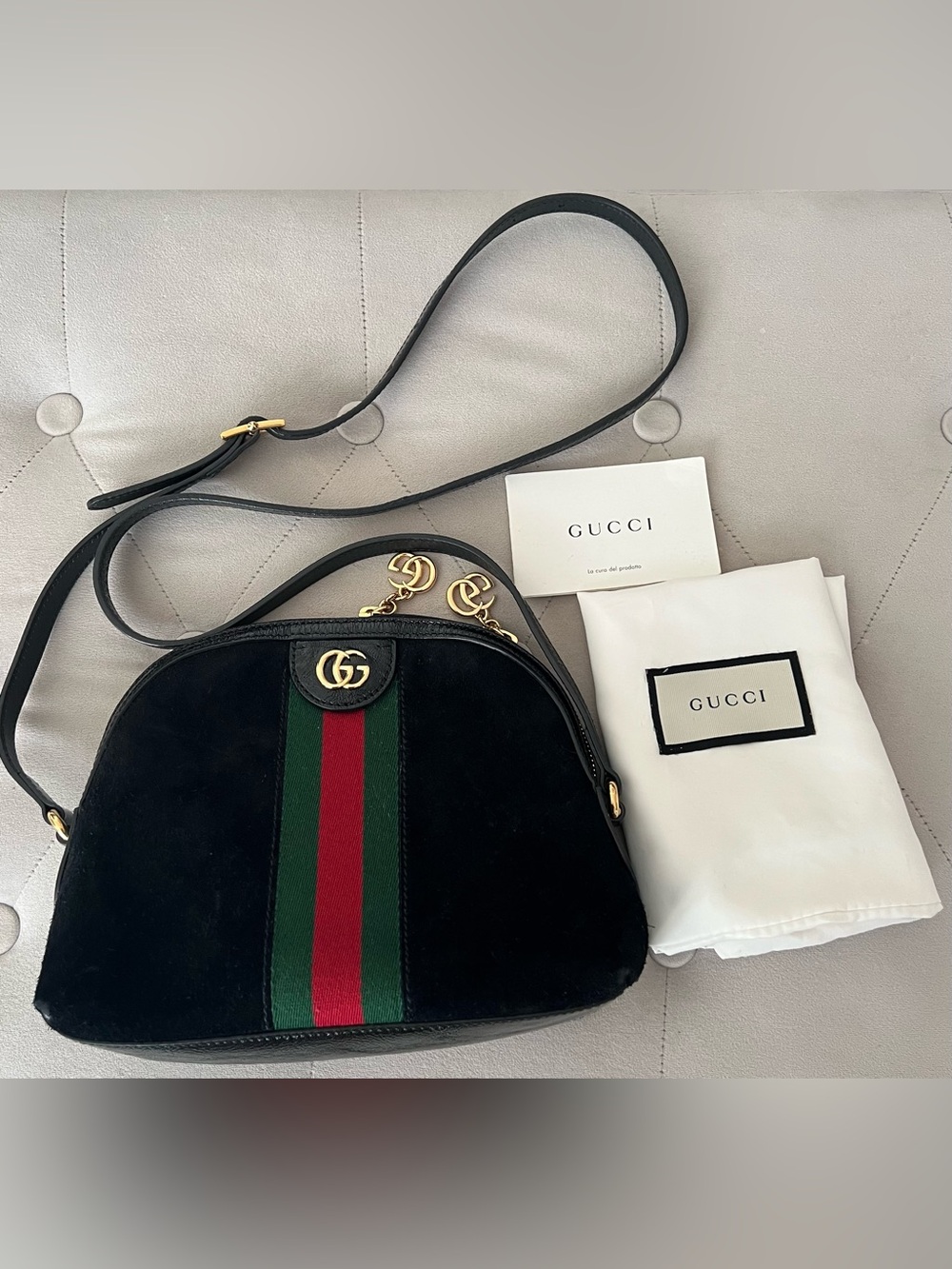 Authentic Gucci Ophidia Dome Black Suede Shoulder Bag
